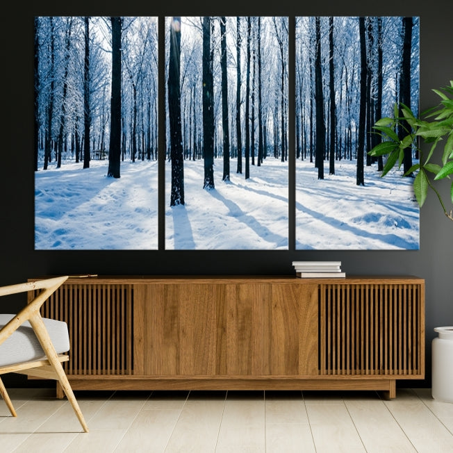 Winter Season in Forest Wall Art Canvas Print