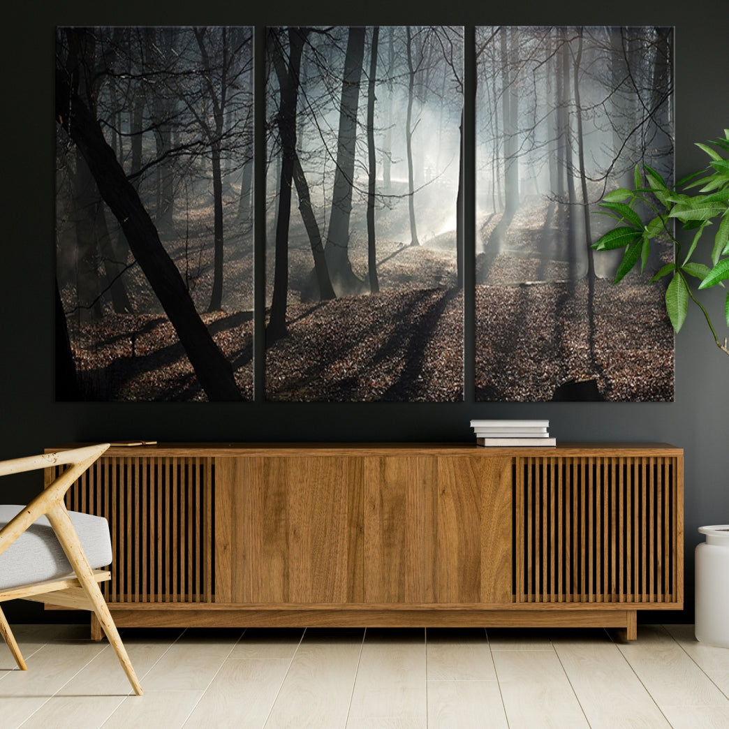 Large Wall Art Fascinating Foggy and Dark Forest Canvas Print