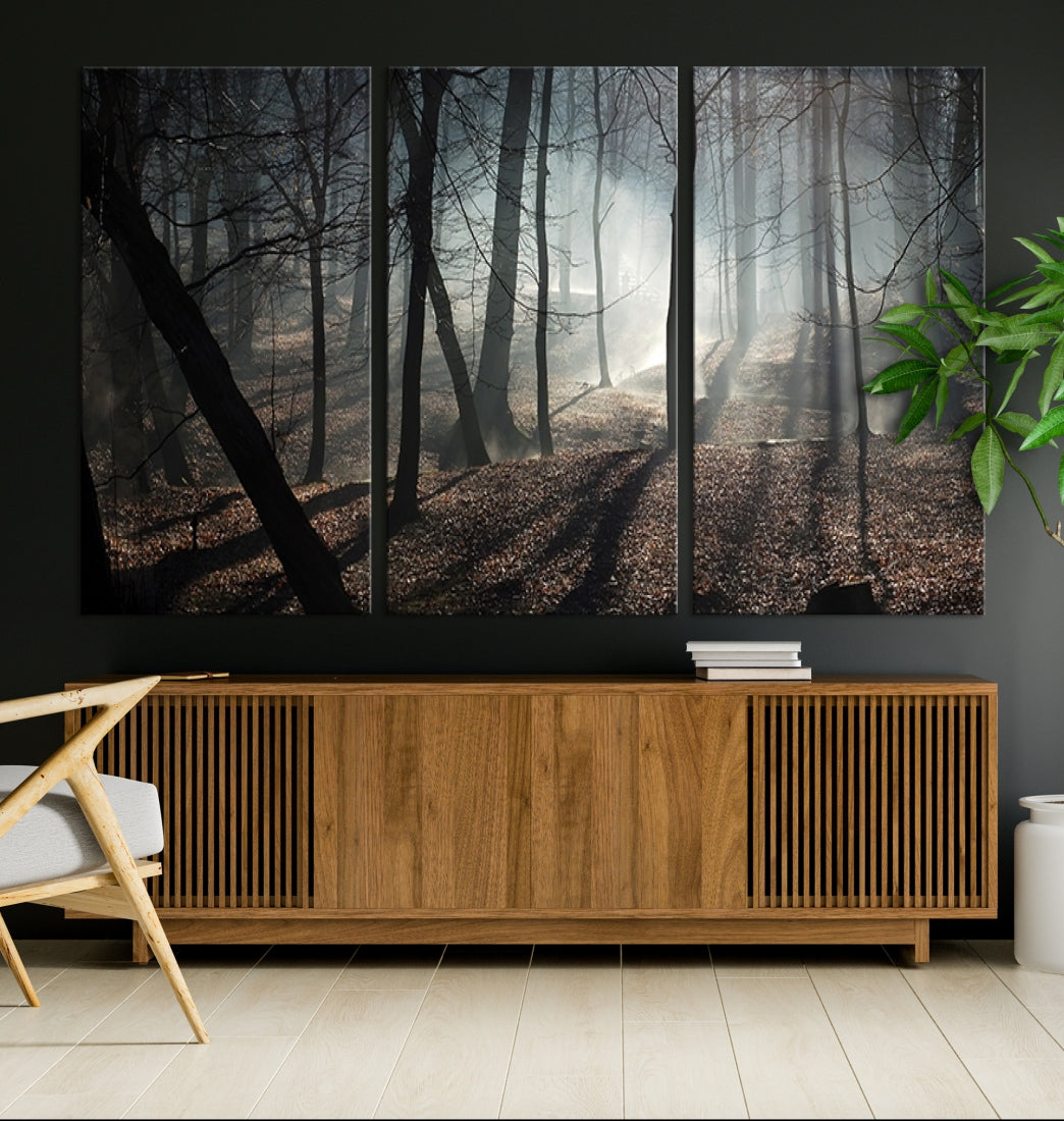 Large Wall Art Fascinating Foggy and Dark Forest Canvas Print