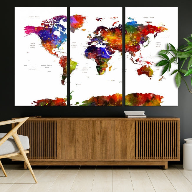 Extra Large Colorful World Map Framed Canvas Wall Art Print