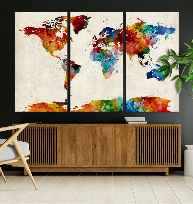 Large Wall Art World Map Watercolor Canvas Print