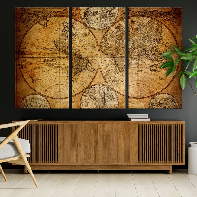 Large Wall Art Antique World Map Canvas PrintAtlas World Map Wall Art Print