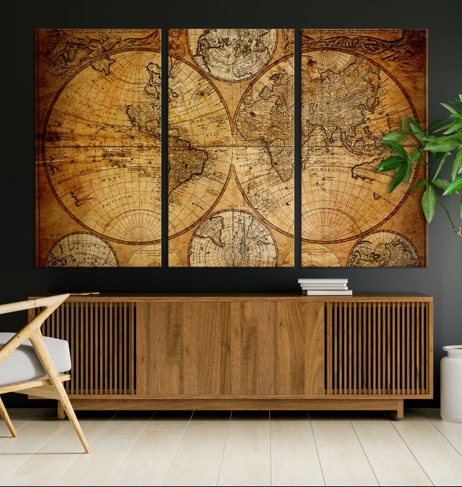 Large Wall Art Antique World Map Canvas PrintAtlas World Map Wall Art Print
