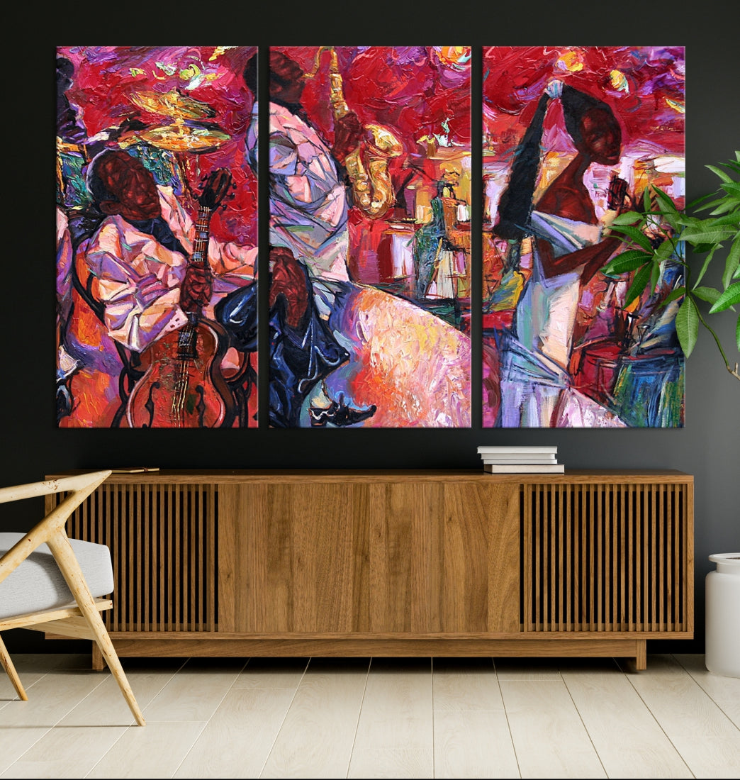 Vivd Abstract Jazz Painting Canvas Wall Art African American Music Art Decor