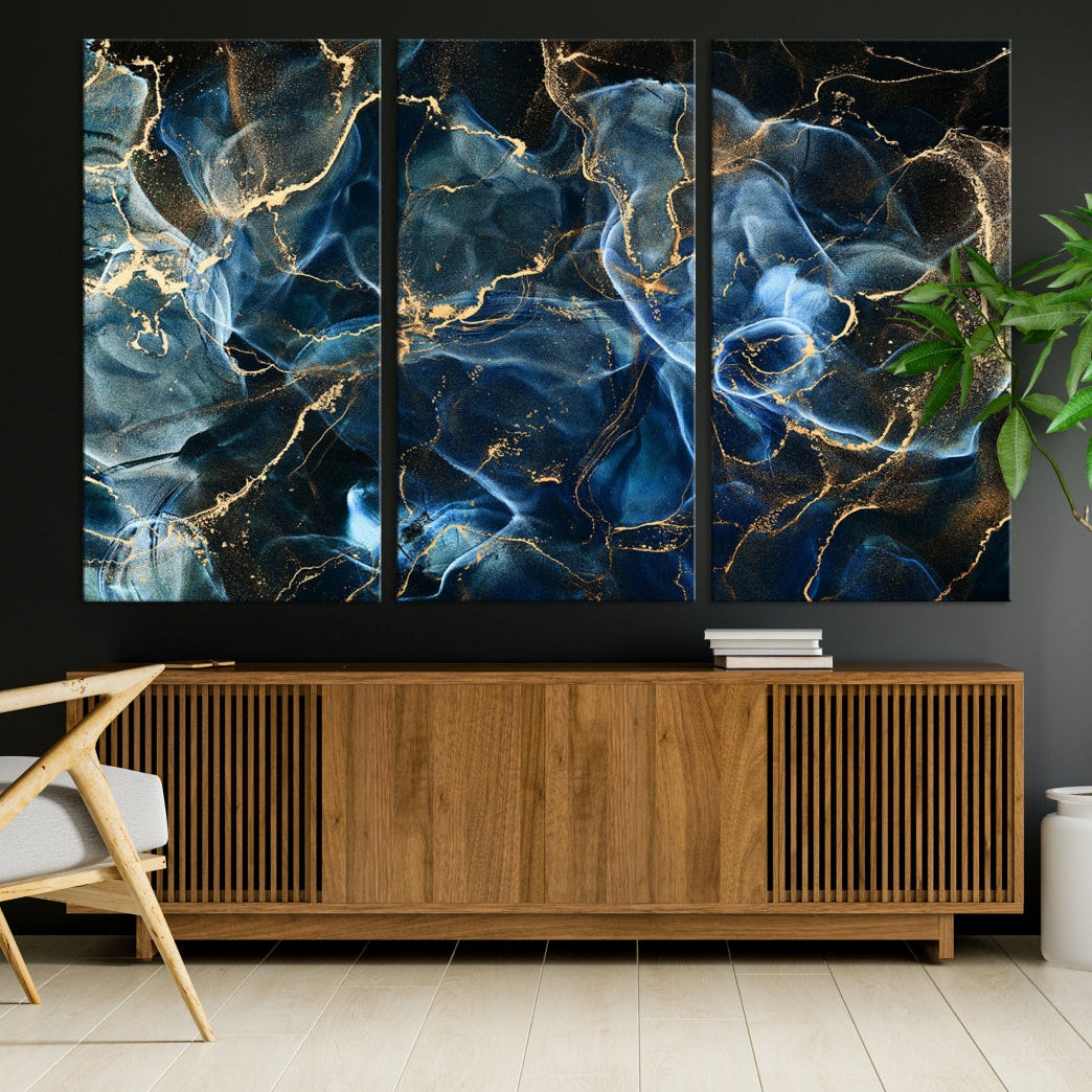 Navy Blue and Smokey Space Abstract Canvas Wall Art Giclee Print