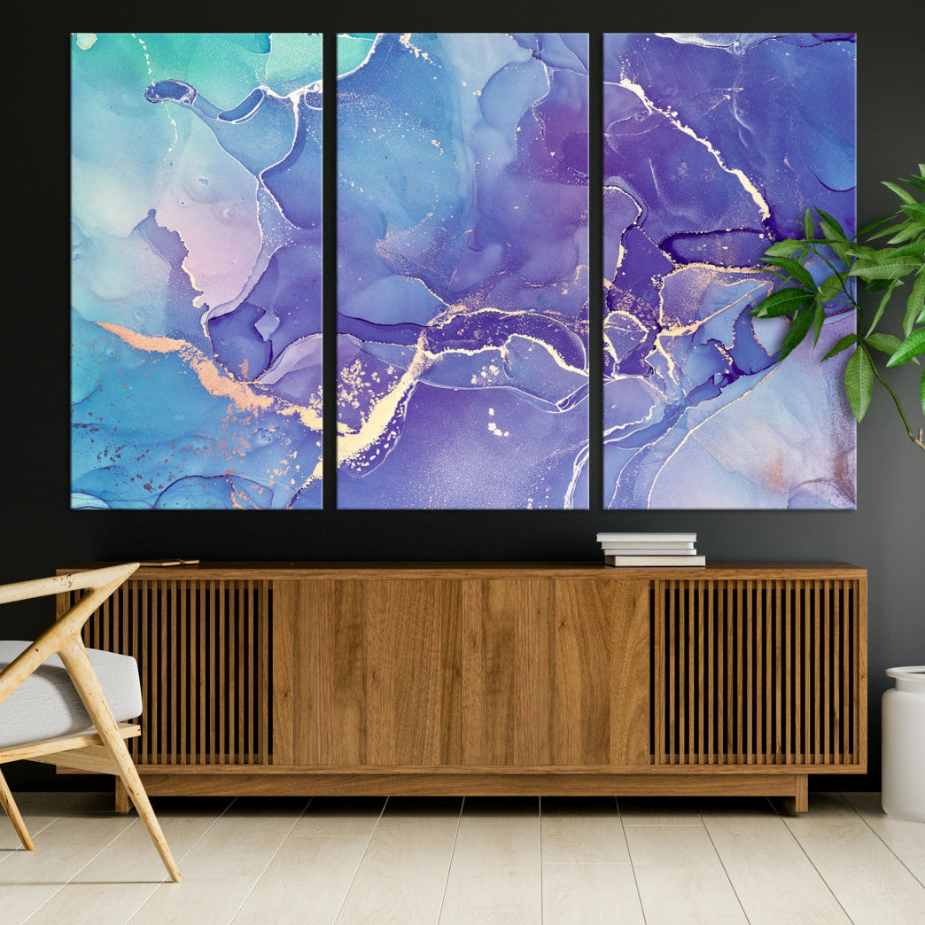 Blue and Purple Abstract Painting Modern Canvas Wall Art Print