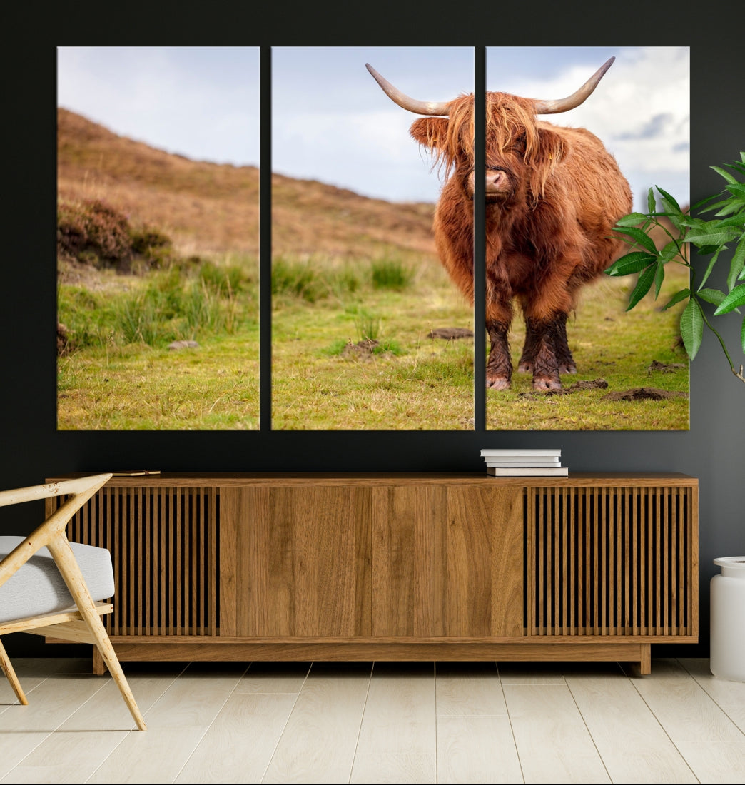 Highland Cow Large Animal Canvas Wall Art Texas Cow Canvas Art Cattle Photograph Art Canvas Picture Animal Art Print Home Decor Farmhouse Art Multi Panel Framed Wall Art Canvas Print