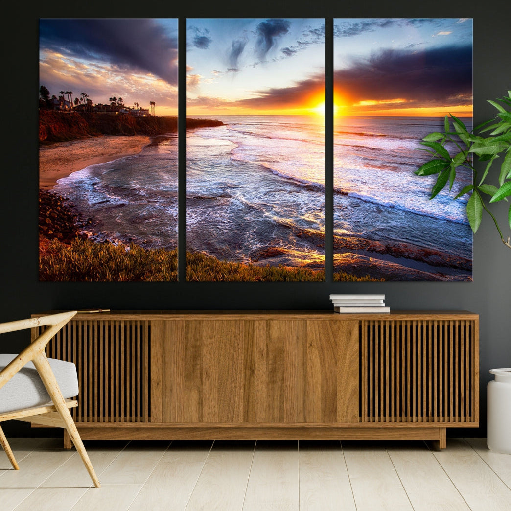 Ocean Beach Canvas Wall Art Beach Canvas, Coastal Sunset Tropical Island Beach Sunset Artwork Print