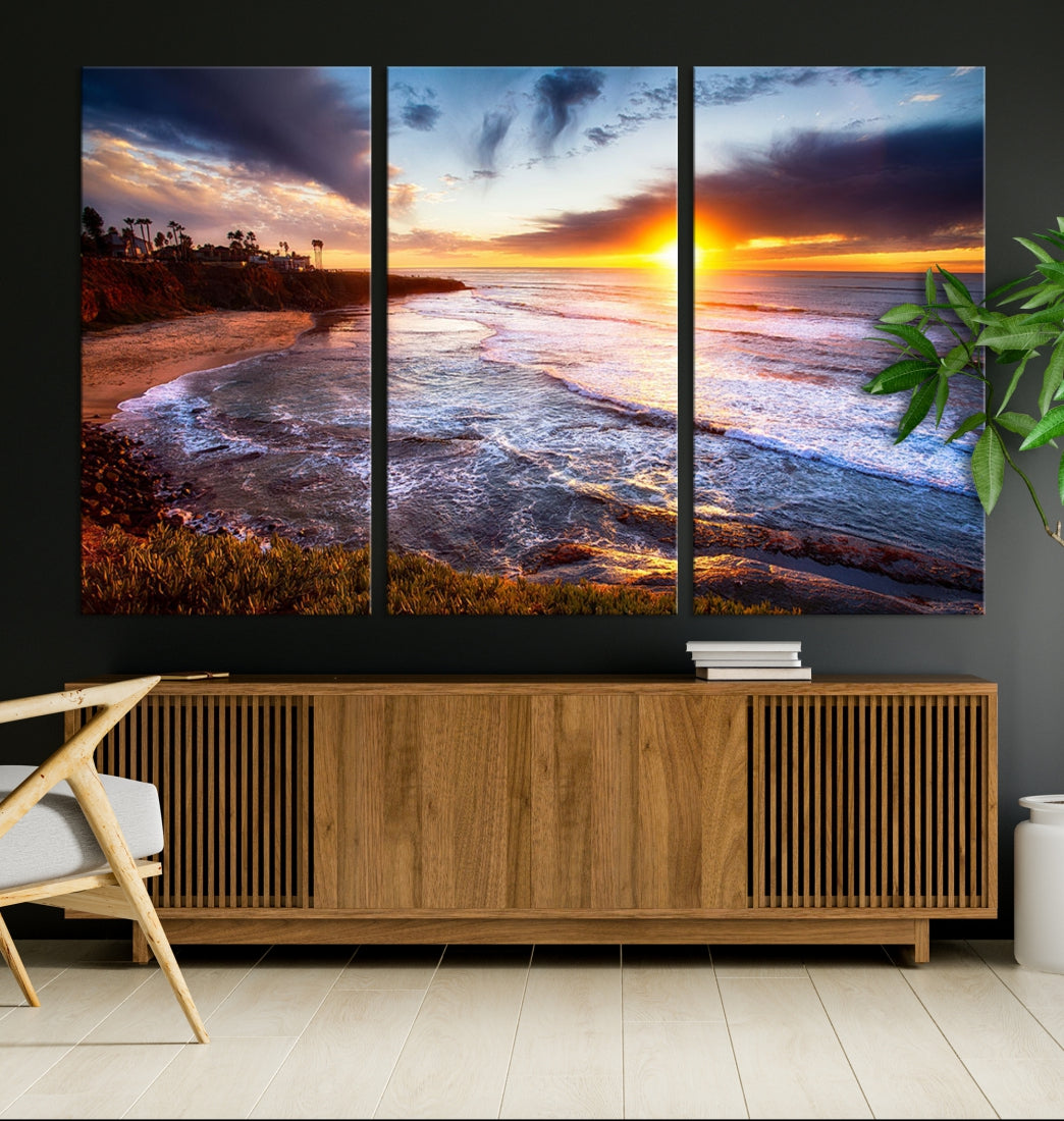 Ocean Beach Canvas Wall Art Beach Canvas, Coastal Sunset Tropical Island Beach Sunset Artwork Print