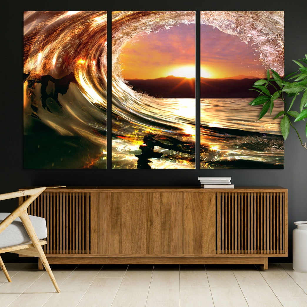 Ocean Waves Crash Under Radiant Sun Wall Art Canvas Print