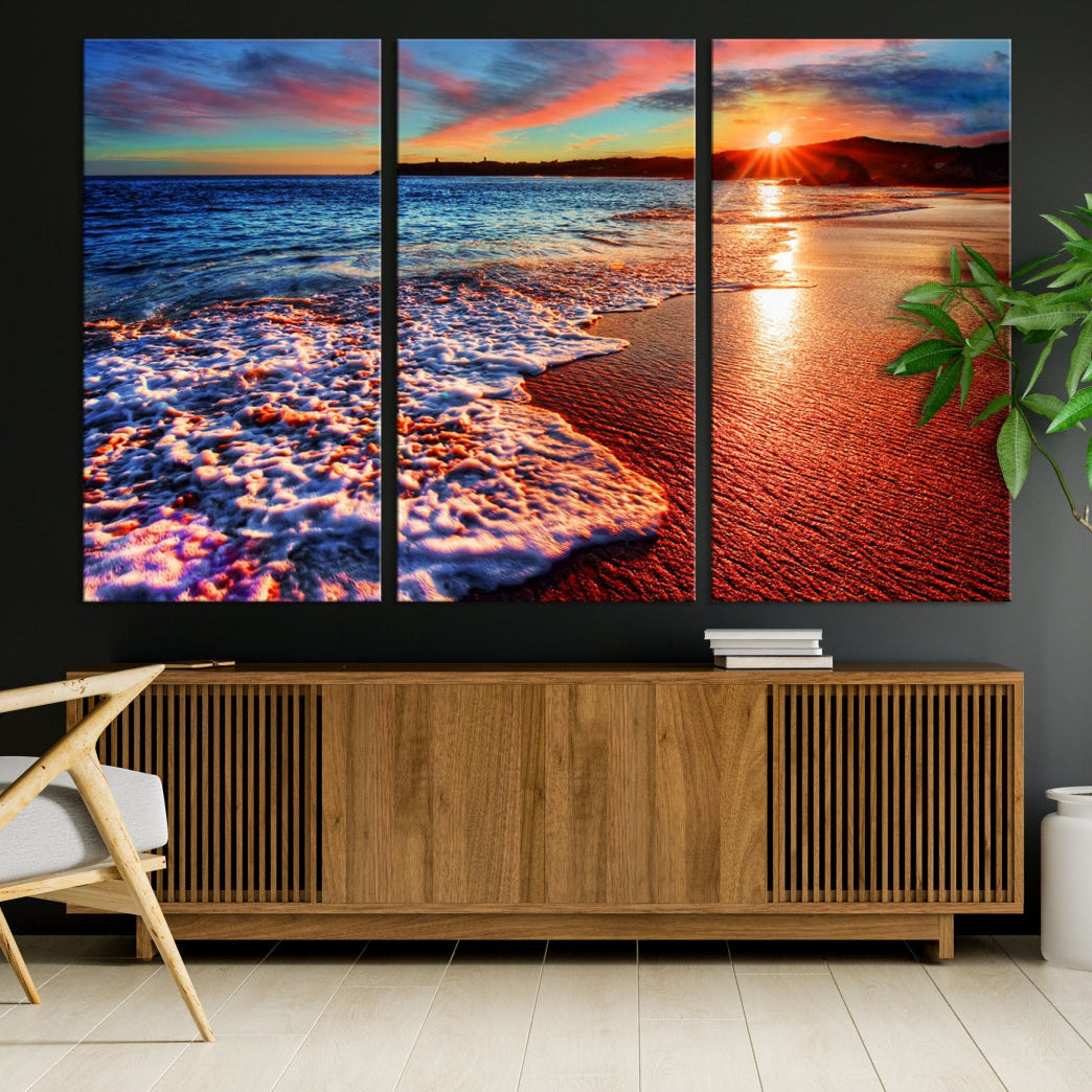 Beautiful Ocean Sunset Beach Giclee Canvas Extra Large Wall Art Print