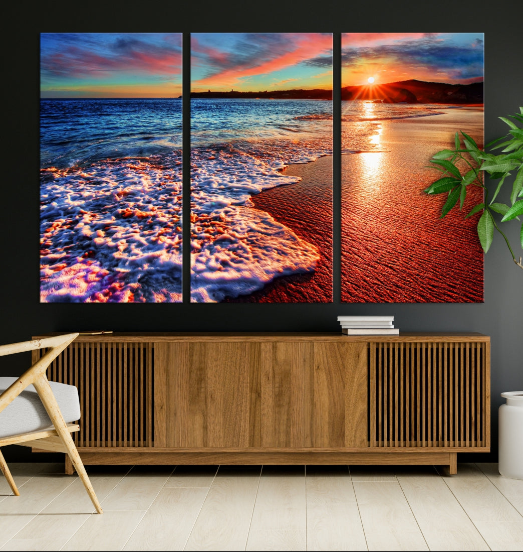 Beautiful Ocean Sunset Beach Giclee Canvas Extra Large Wall Art Print