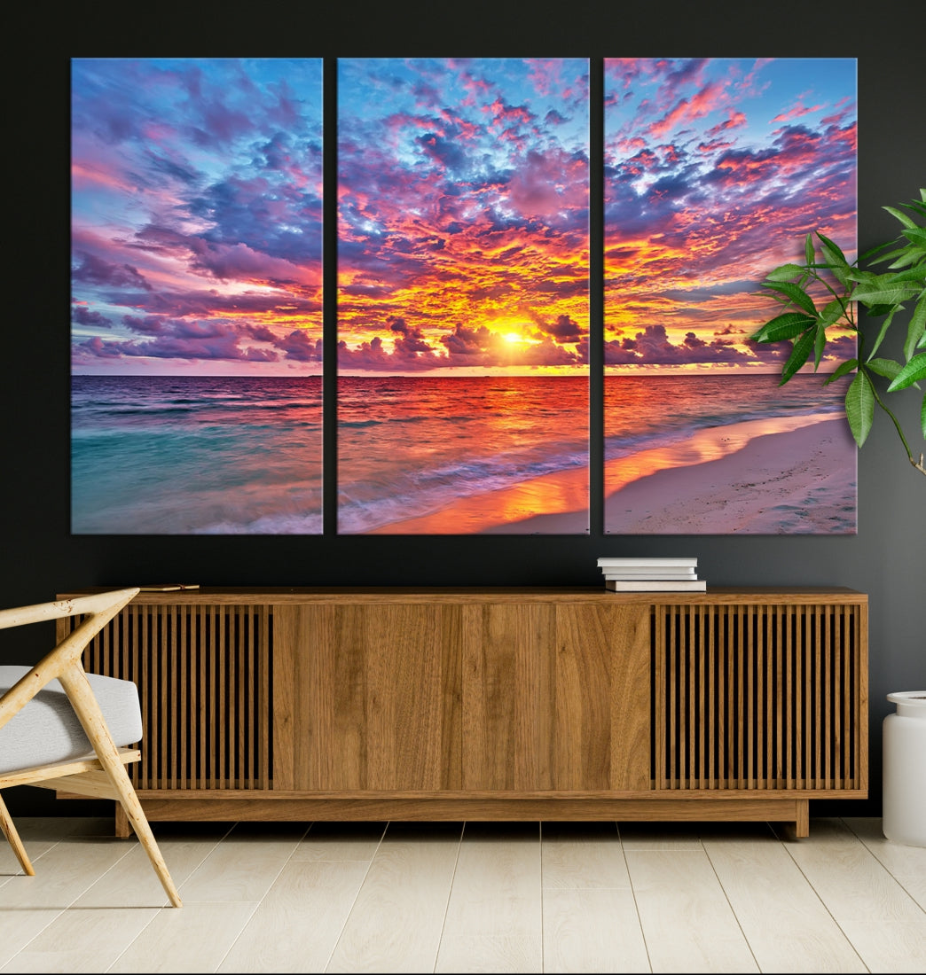 Amazing Ocean Sunset Beach Landscape Giclee Canvas Extra Large Wall Art Print