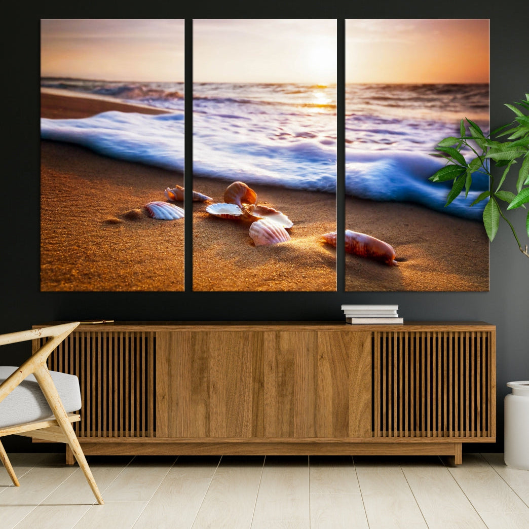 Sea Shell Sandy Ocean Beach Canvas Wall Art Print Framed Ready to Hang