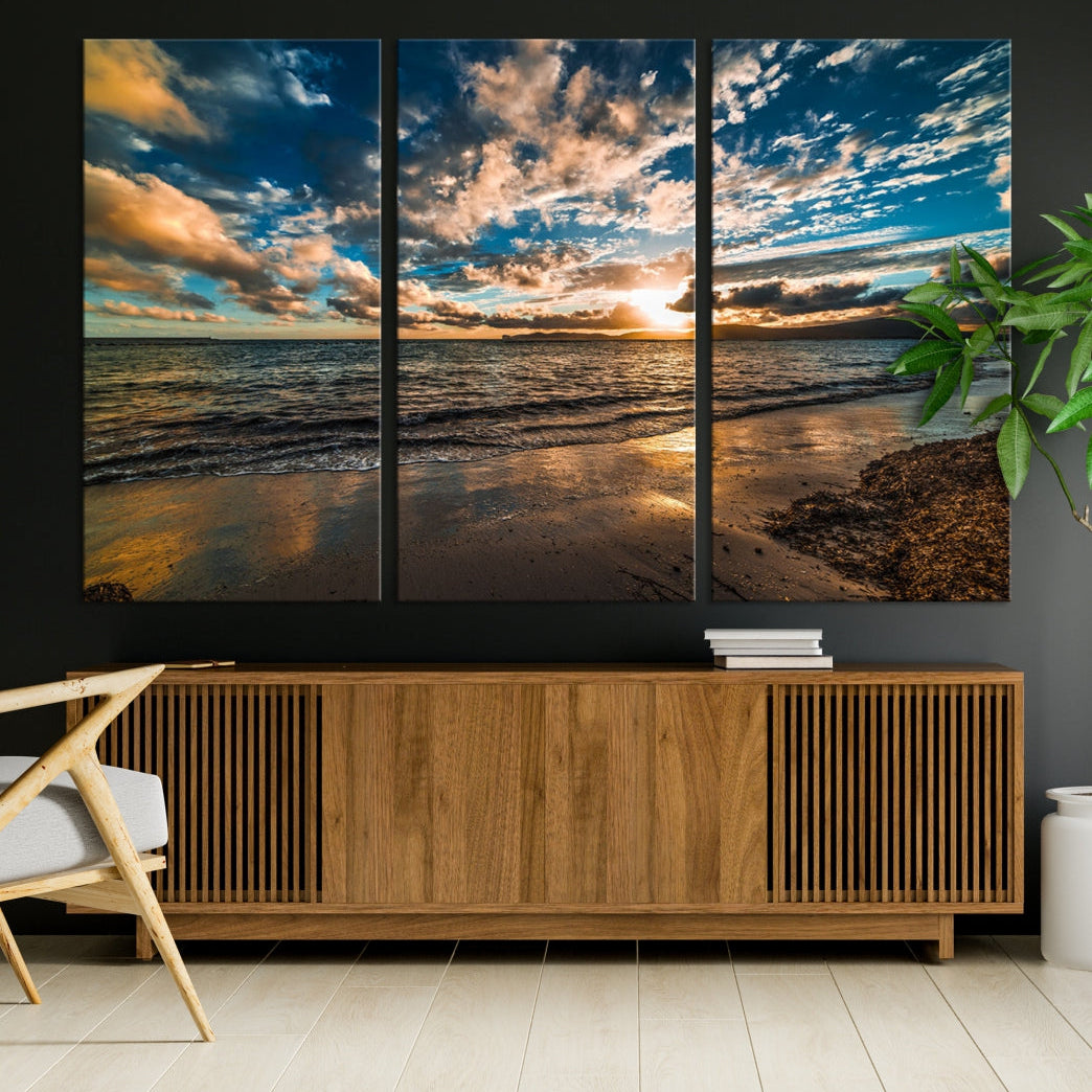 Ocean Beach Wall Art Canvas Print Sunset Artwork Print Coastal Wall Art