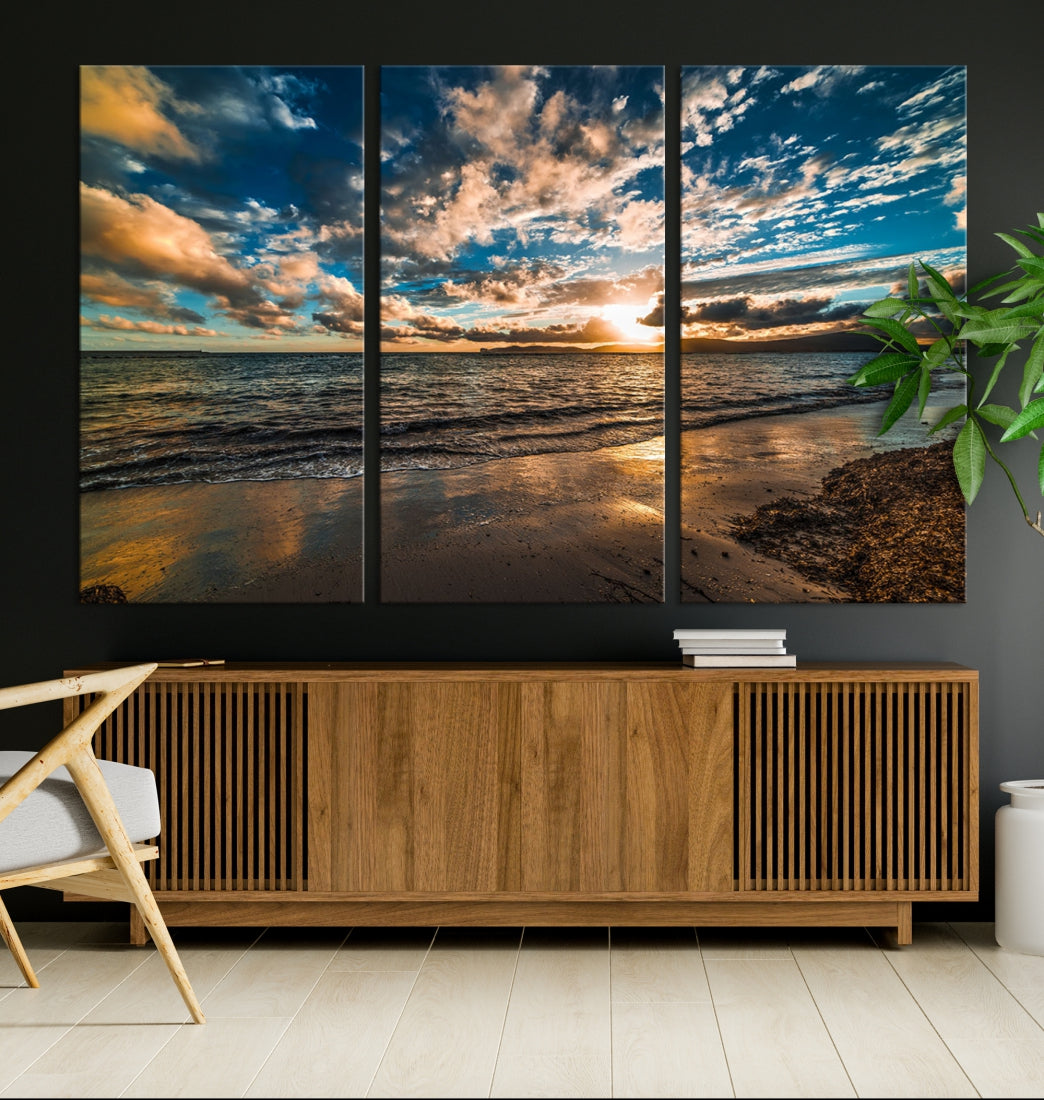 Ocean Beach Wall Art Canvas Print Sunset Artwork Print Coastal Wall Art