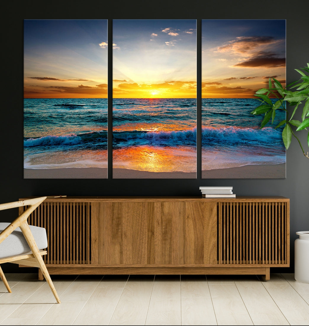 Beautiful Sunset on the Beach Coastal Wall Art Canvas Print for Dining Room Office Decor