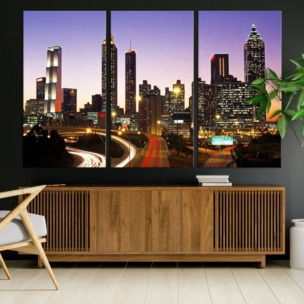 Atlanta City Purple Sunset Skyline Wall Art Cityscape Canvas Print