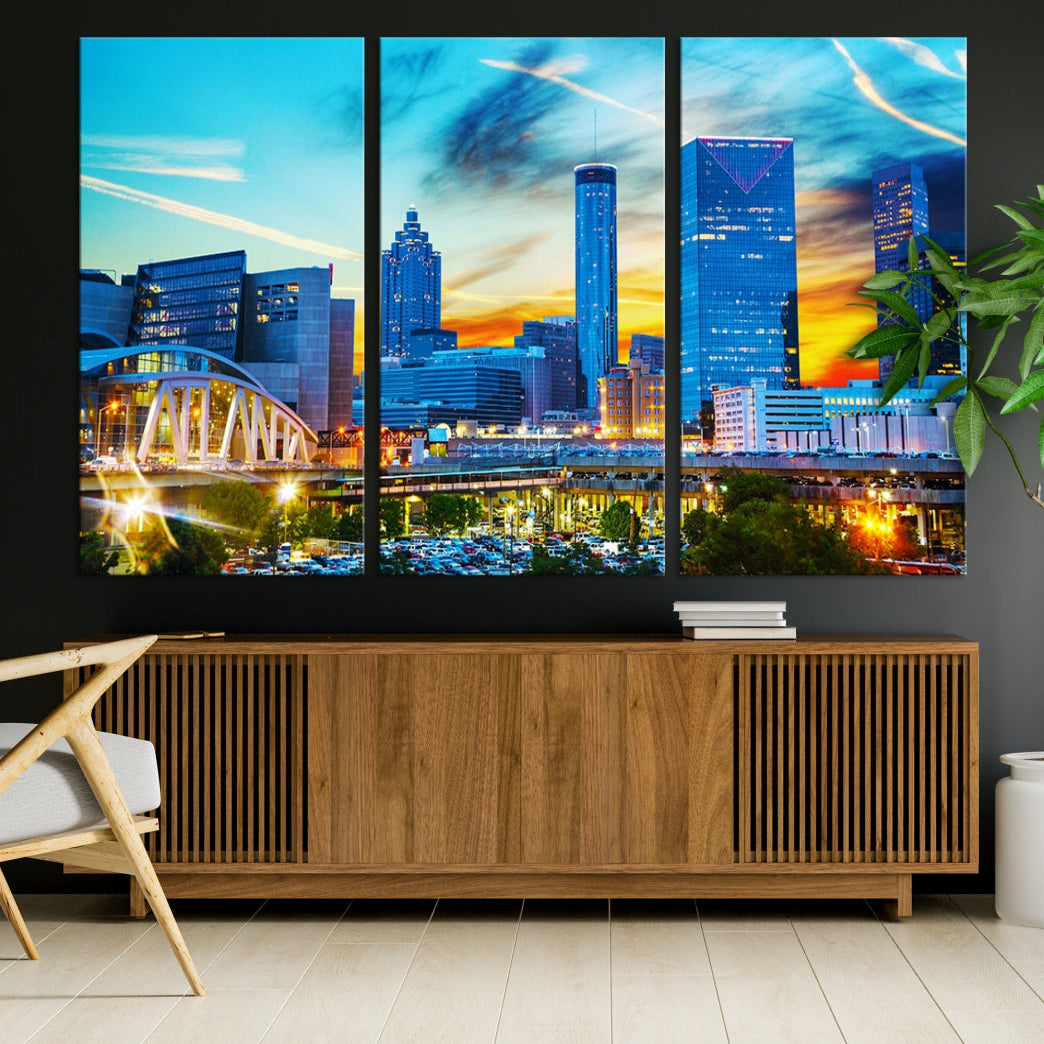 Mesmerizing Atlanta City Sunset Blue Skyline Cityscape Large Canvas Wall Art Print