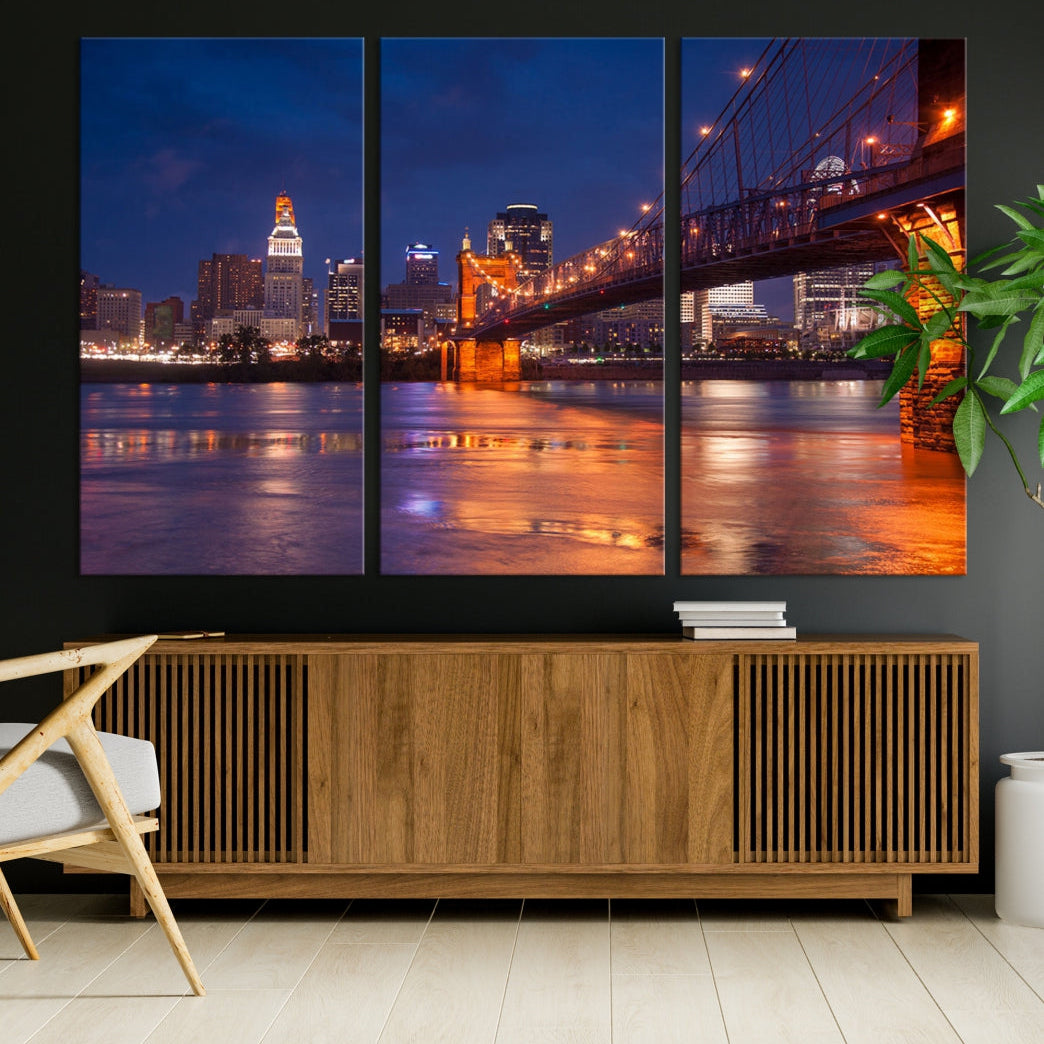 Cincinnati City Bridge Night Lights Canvas Wall Art Cincinnati Print