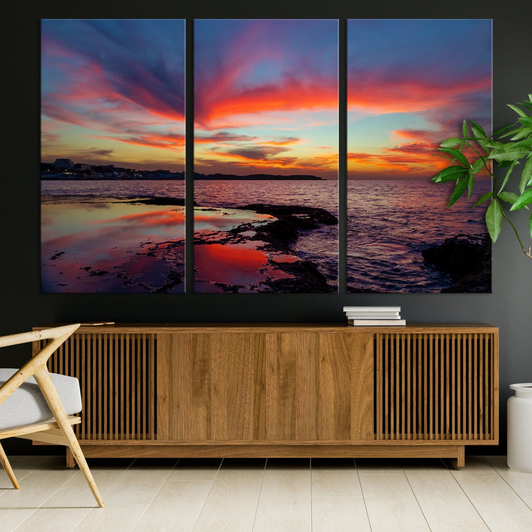 Fascinating Sunset over Horizon Beach Wall Art Canvas Print Large Wall Decor