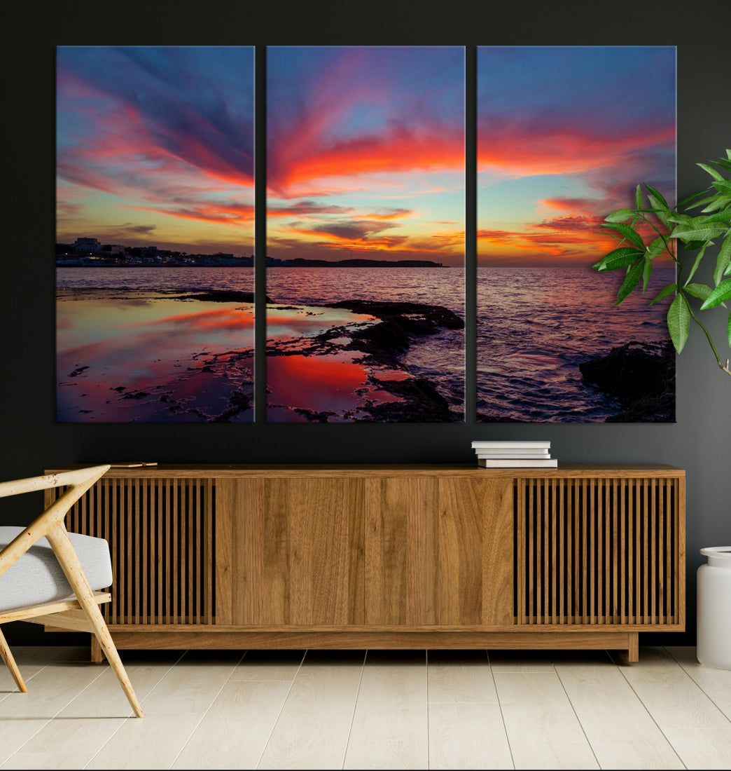 Fascinating Sunset over Horizon Beach Wall Art Canvas Print Large Wall Decor