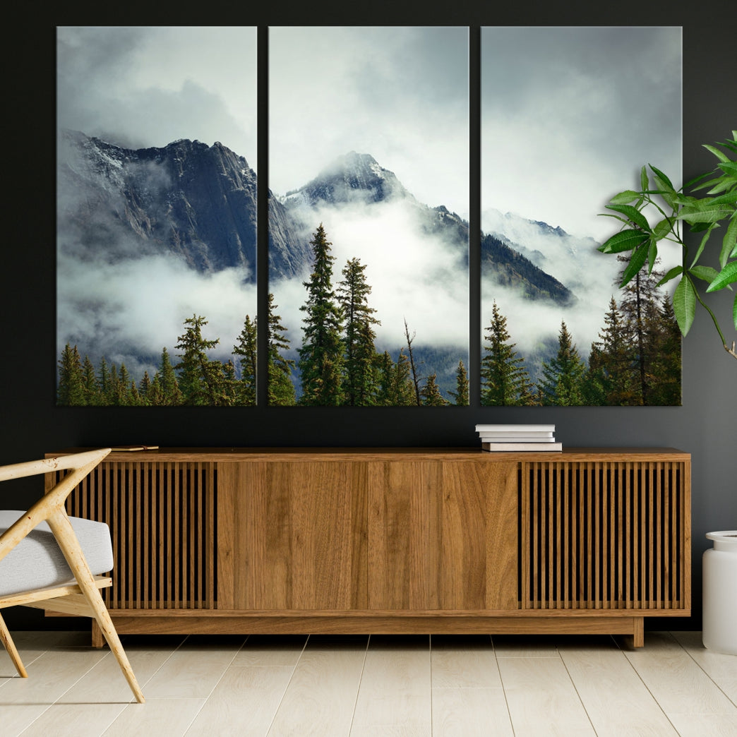 Foggy Nature Landscape Mountain Forest Extra Large Canvas Wall Art Giclee Print