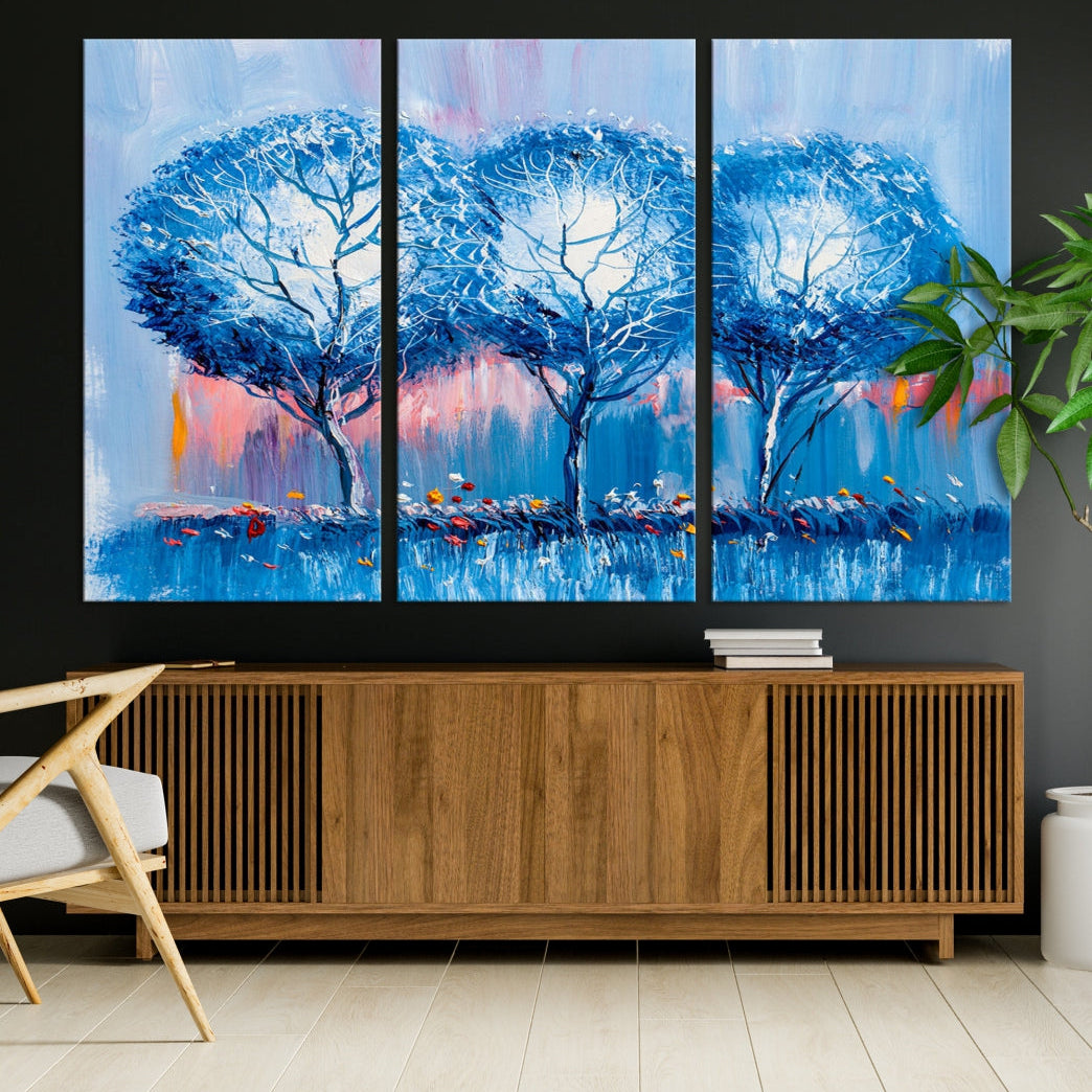 Abstract Blue Trees Oil Painting Printed on Canvas Wall Art Modern Wall Decor