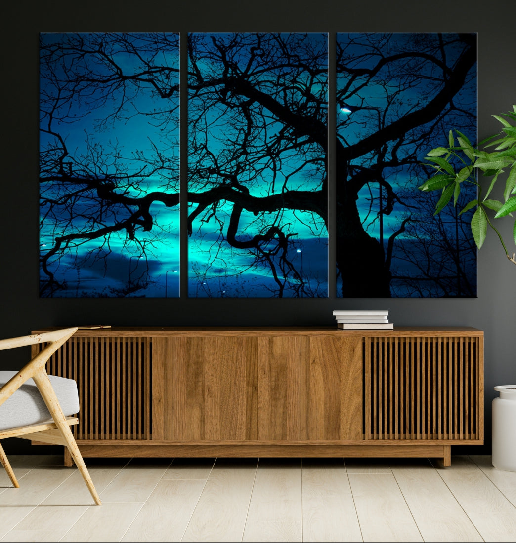 Bare Tree Moonlight Nature Wall Art Large Canvas Print Living Room Decor