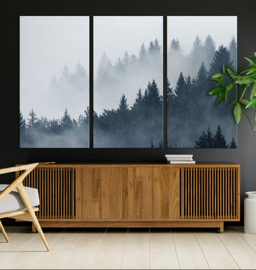 Bring the Peaceful Beauty of a Misty Foggy Forest with Clouds to Your Home with Our Nature Wall Art Canvas Print