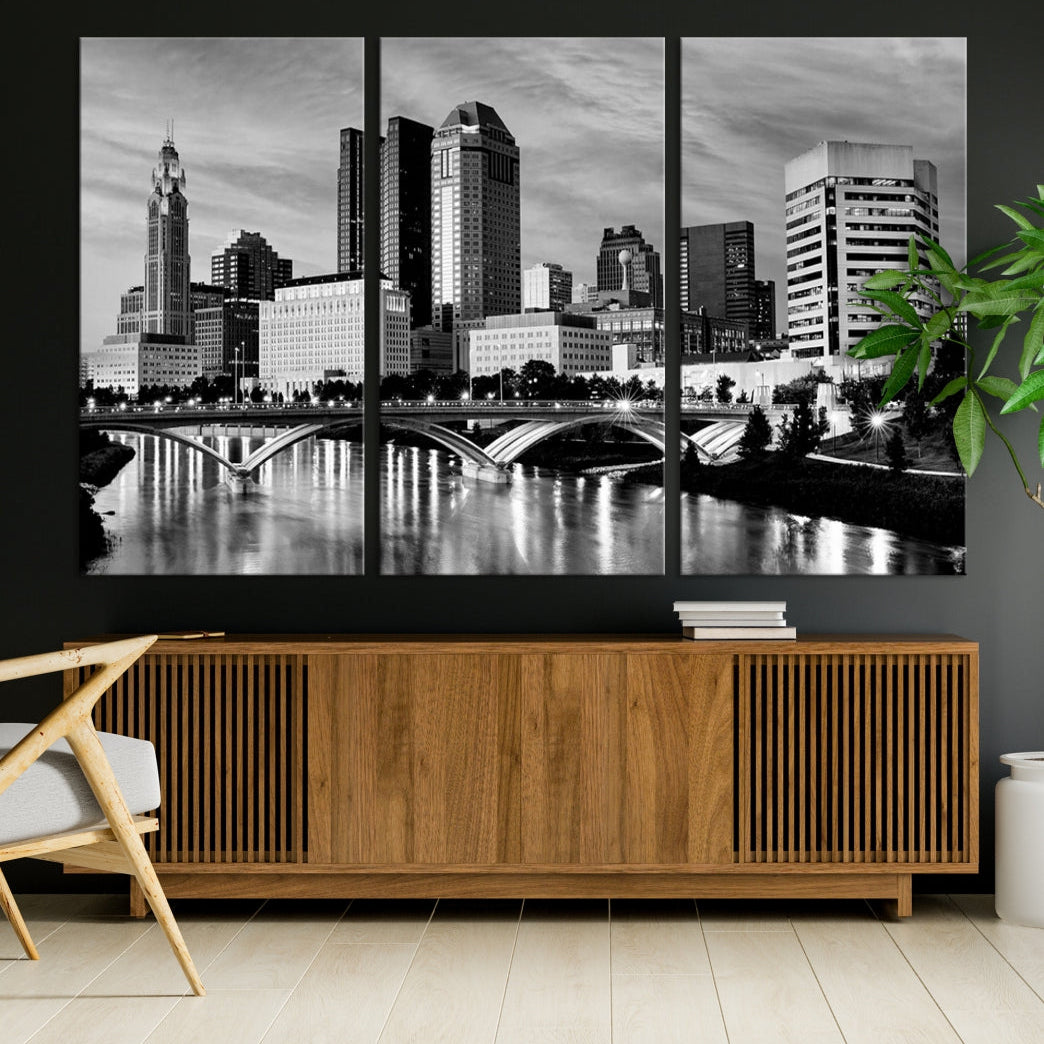 Black and White Columbus City Wall Art Skyline Cityscape Canvas Print