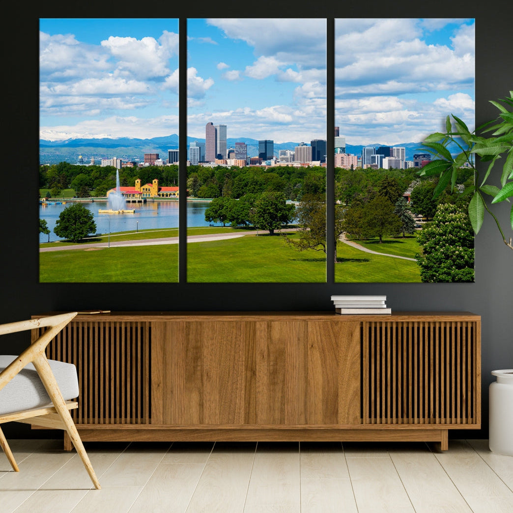 Spring in Denver Cityscape View Large Wall Art Canvas Print