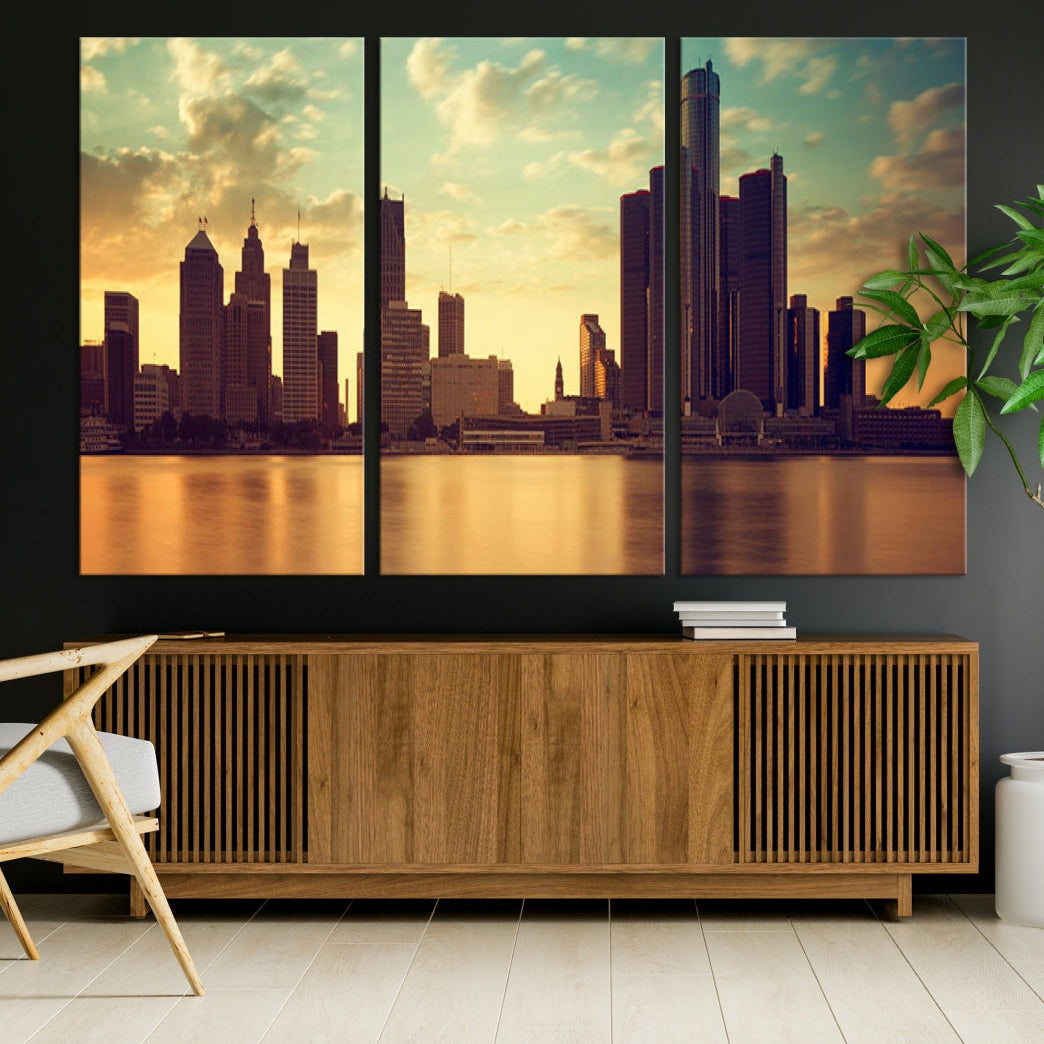 Detroit Downtown Towers Skyline Wall Art Cityscape Canvas Print