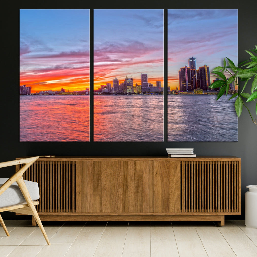 Large Detroit Canvas Print Detroit Skyline View Wall Art Canvas Print