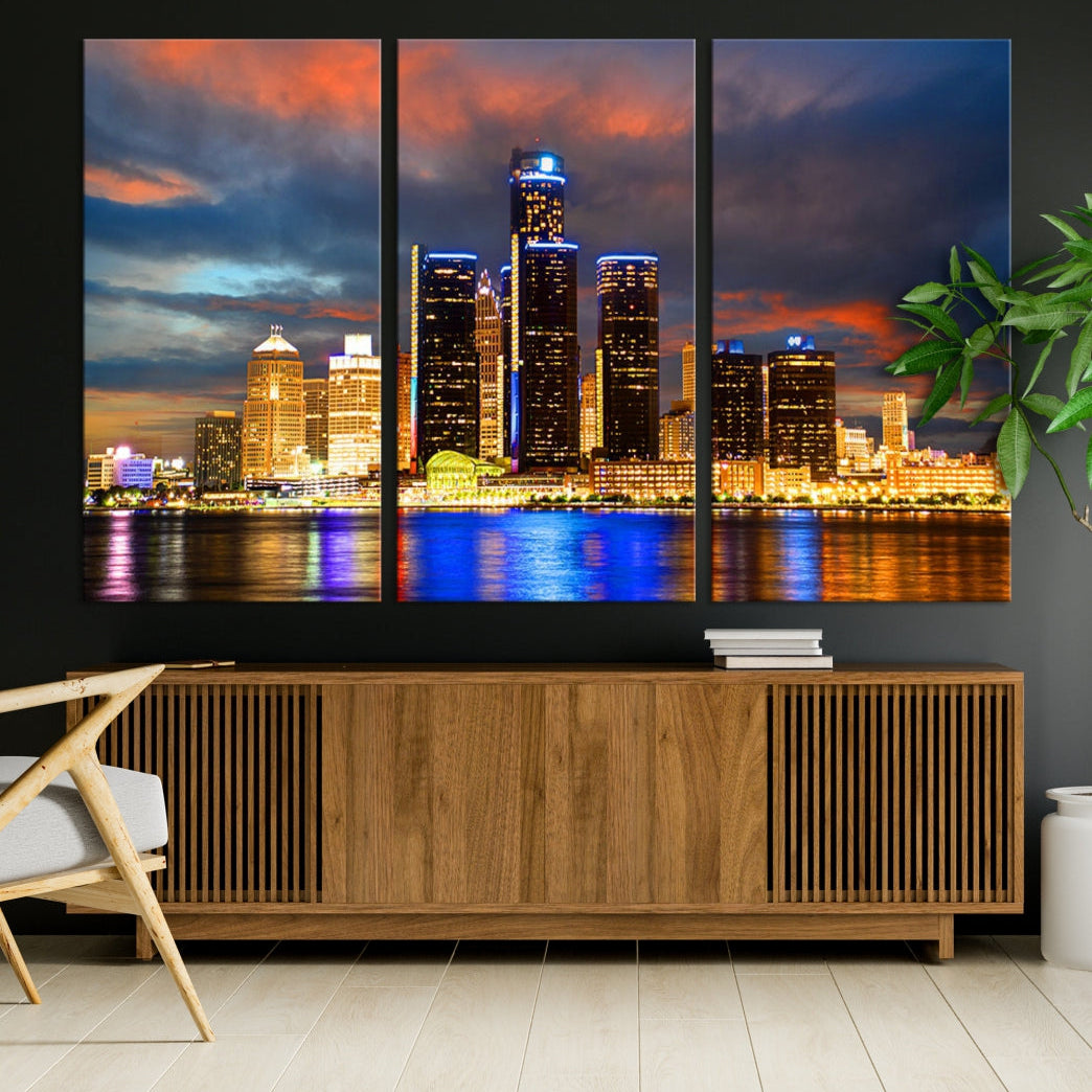 Bright Detroit Skyline Picture Print Skyline Wall Art Canvas Ready to Hang