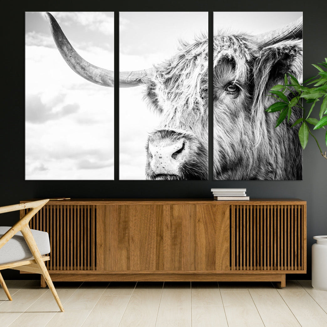 Highland Cow Canvas Wall Art Farmhouse Decor Cow Black White Print Rustic Wall Decor Animals Painting Scottish Cow Wall