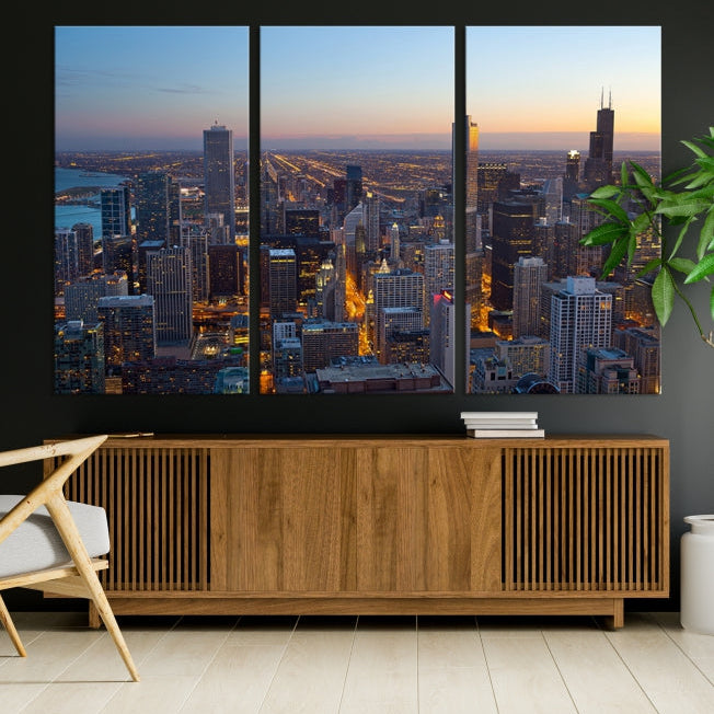 Aerial View of Chicago Wall Art Skyline Canvas Print Framed Ready to Hang