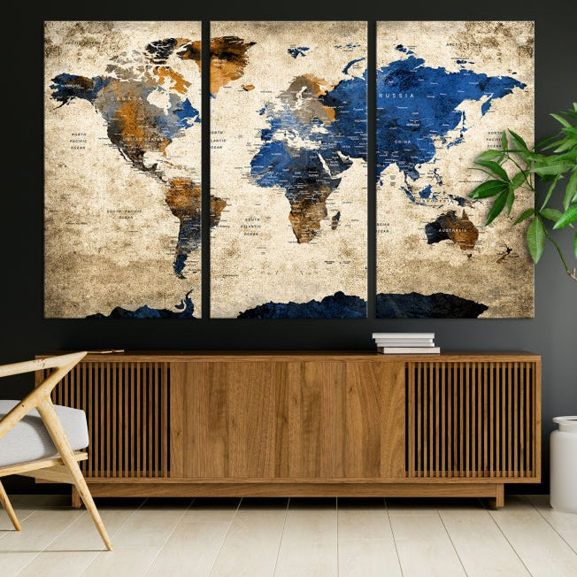 Upgrade Your Decor with a Touch of Grunge & Vintage StyleOur Modern Travel World Map Canvas Print Wall Art