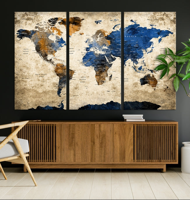 Upgrade Your Decor with a Touch of Grunge & Vintage StyleOur Modern Travel World Map Canvas Print Wall Art