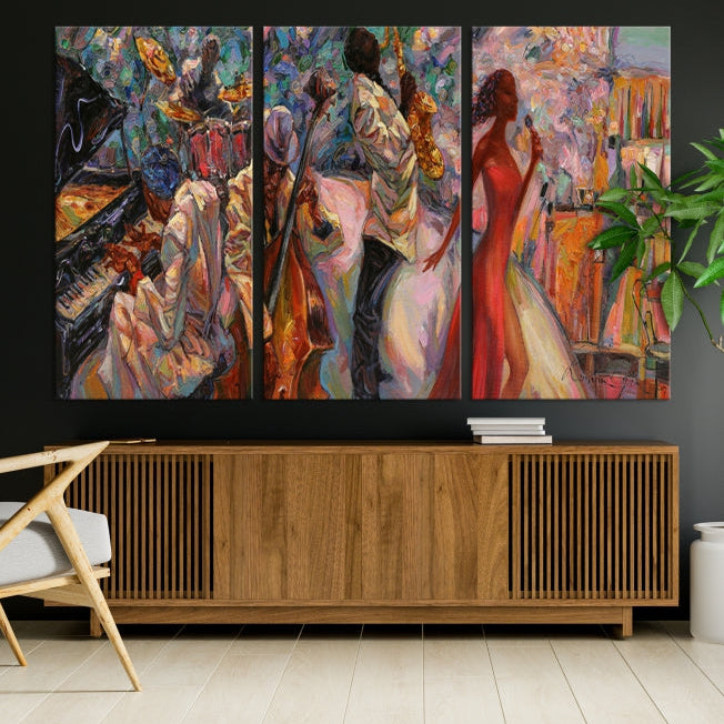 Musician Women and Jazz Orchestra African American Wall Art Canvas Print