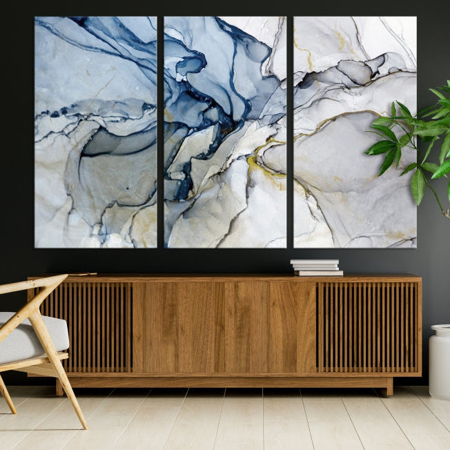 Create a Serene & Stylish Atmosphere with Our Large Blue Fluid Abstract Canvas Wall Art PrintA Modern Masterpiece