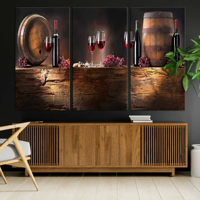 Wine and Barrels Large Wall Art Canvas Print