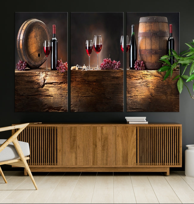 Wine and Barrels Large Wall Art Canvas Print