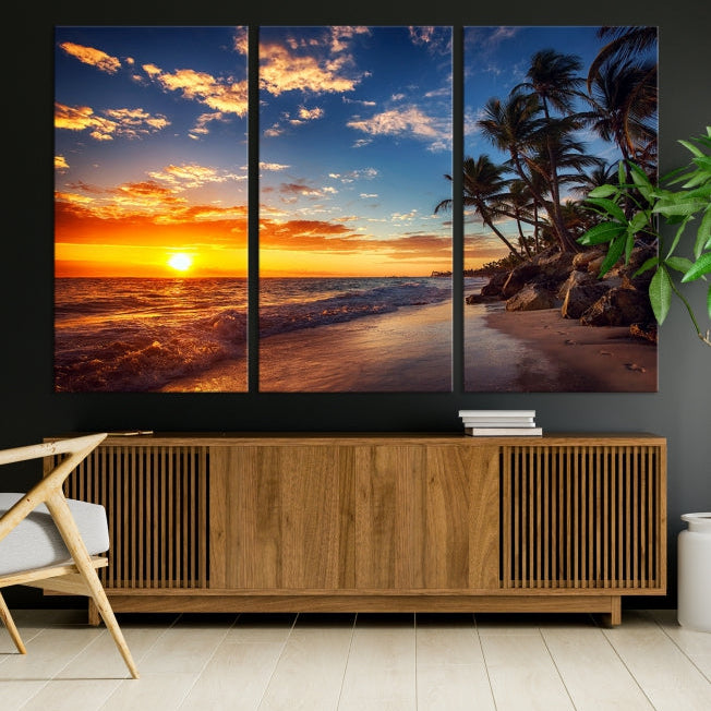 Large Coastal Wall Art Beach at Sunset Canvas Print