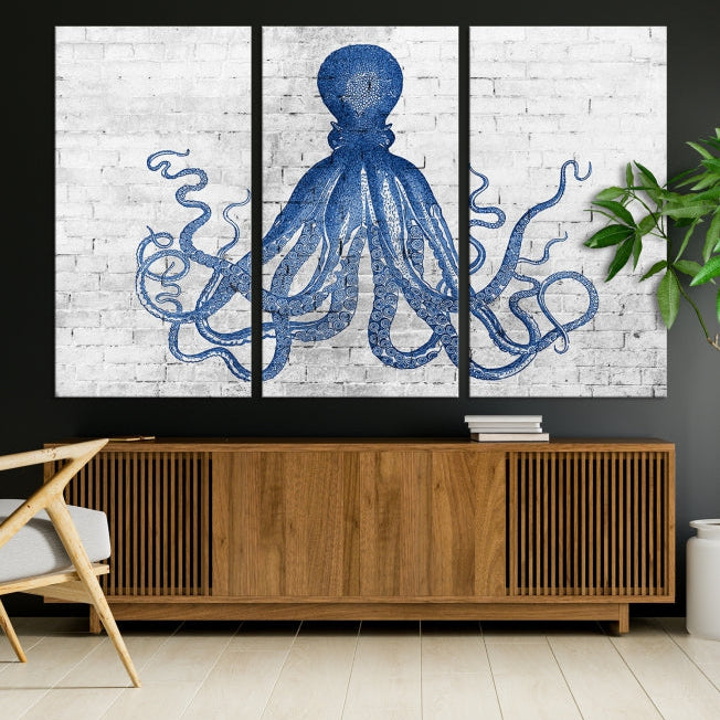 Octopus with Brick Wall Background Large Canvas Art Print for Living Room Decor