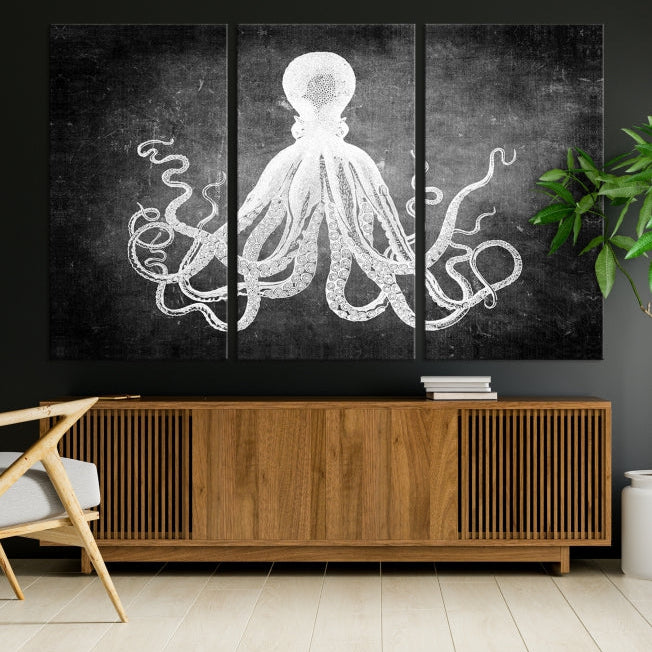 Black and White Octopus Art Print Canvas Wall Decor Easy to Hang