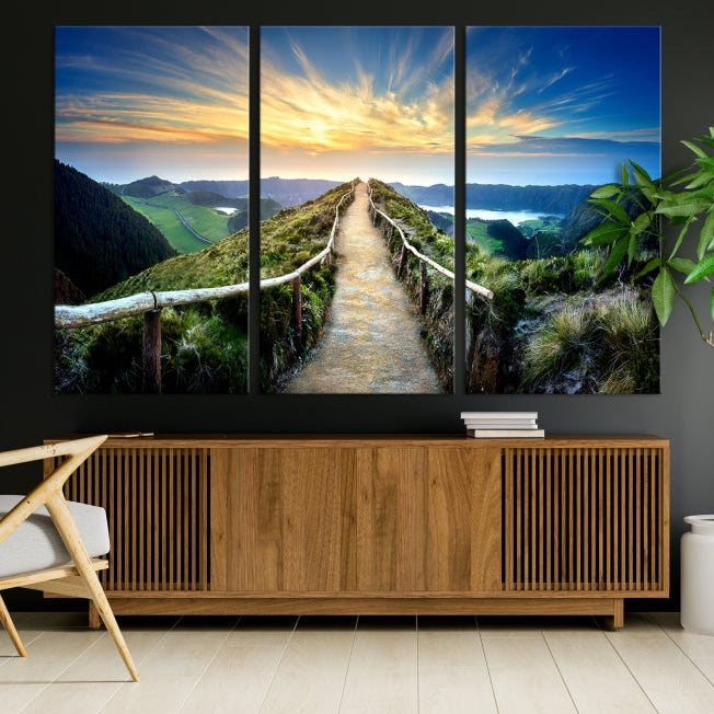 Thrilling Path to Sunset Extra Large Wall Art Mountain Landscape Canvas Print