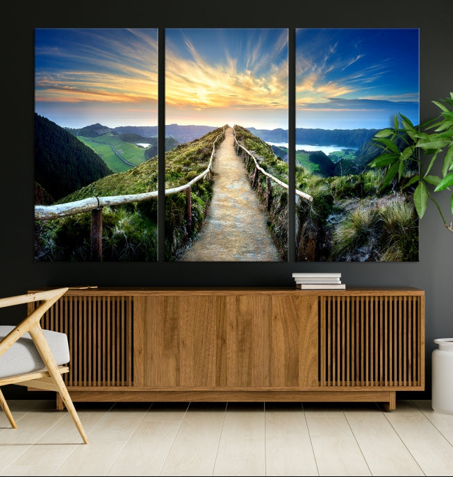 Thrilling Path to Sunset Extra Large Wall Art Mountain Landscape Canvas Print