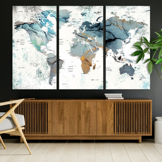 Modern Abstract Large World Map Wall Art Canvas Print for Wall Decor