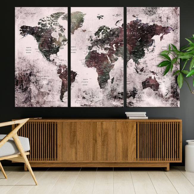 Large Grunge World Map Wall Art Print